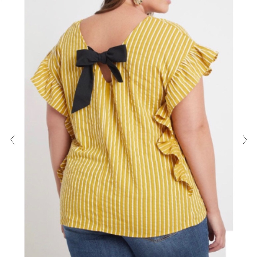 ELOQUII | Mustard Yellow bow back top